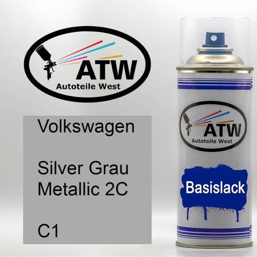 Volkswagen, Silver Grau Metallic 2C, C1: 400ml Sprühdose, von ATW Autoteile West.